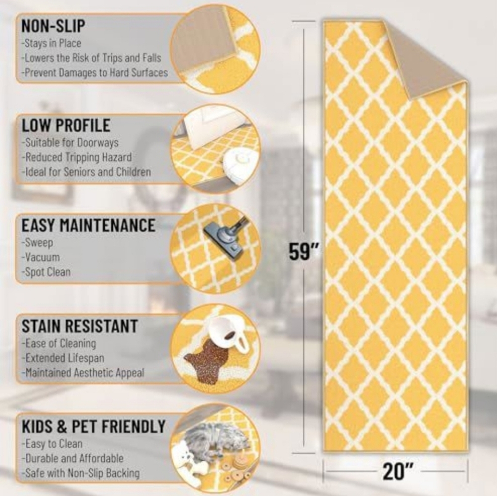 Yellow Trellis Kitchen Runner Rug - Picture 2 of 3